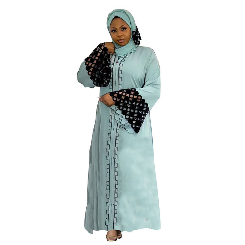 supply style loose blouse long skirt silky fabric lace decoration with headscarf plus size women's clothing