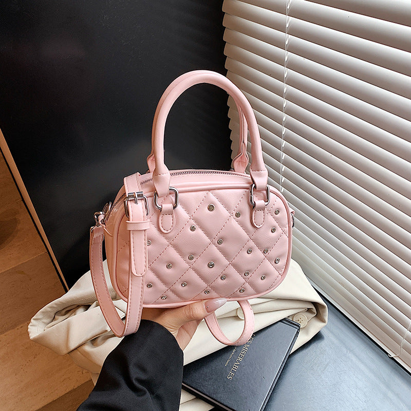 Cross-border niche design portable pillow bag women's rhombus diamond embroidered thread small square bag trendy new fashion messenger bag