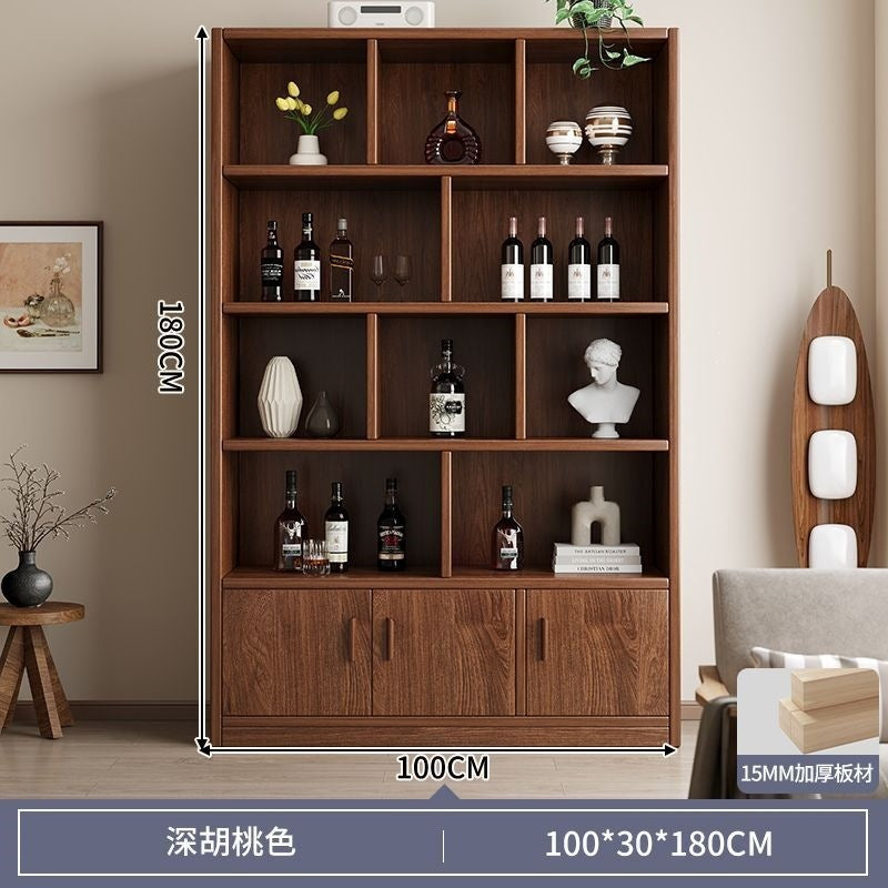 For homefloor-standing storage rack, whole wall storage cabinet, multi-layer solid wood wine cabinet, all-in-one wall bookcase, living room storage cabinet