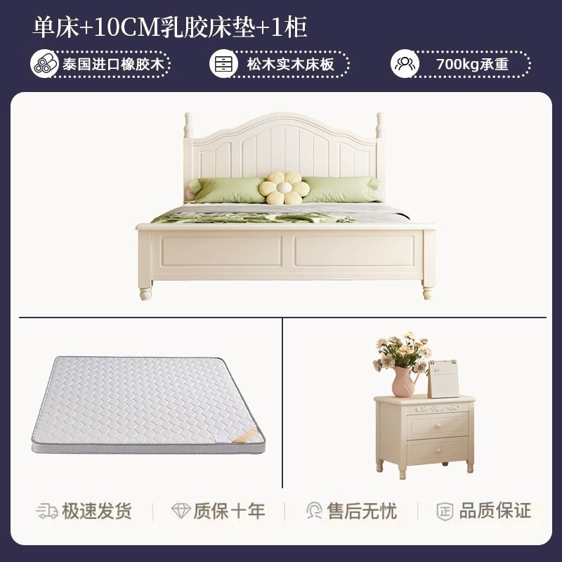 Scandinavianwhite solid wood bed modern casual cream style grids 1.8m double bed 1.5 master bedroom storage princess bed