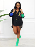 european and american style fashion casual colorful button cardigan contrast color ribbed cuffed sleeve letter patch women's shirt