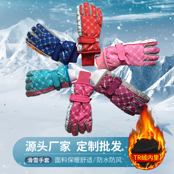 Processing custom new 5-9 year old children's thermal gloves girls, winter boys thickened velvet ski gloves