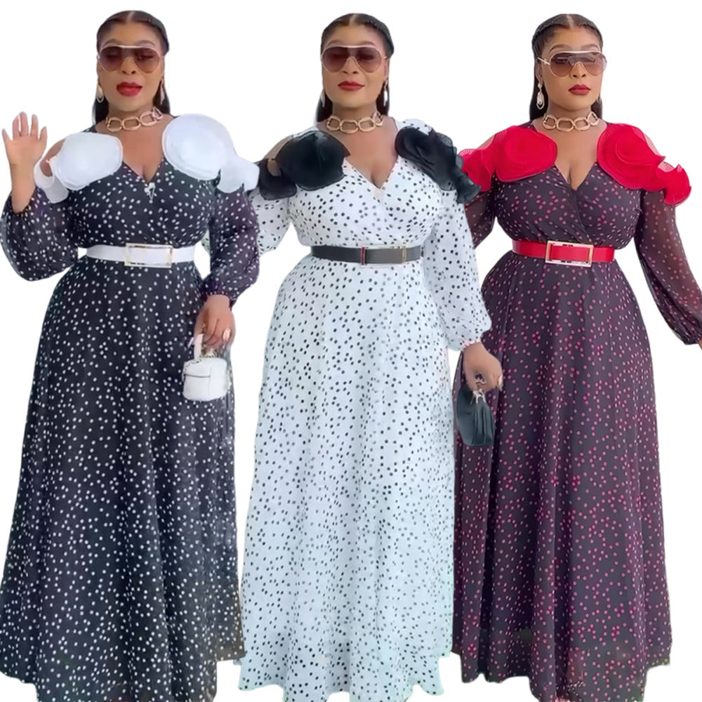 european and american  cross-border e-commerce new hepburn retro french style women's plus size polka dot dress
