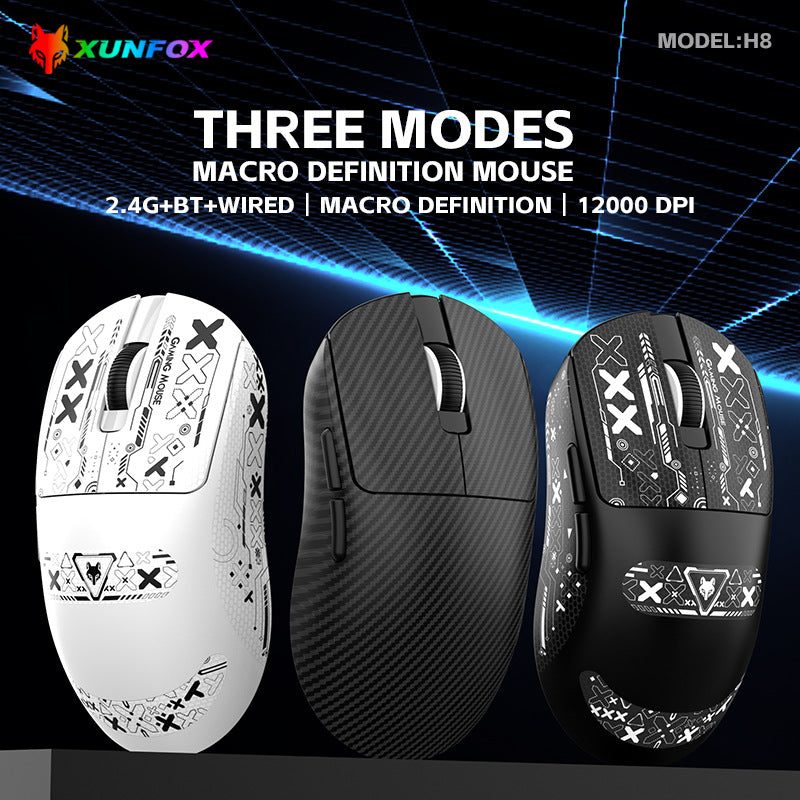 Dazzling silver fox h8 tri-mode bluetooth wireless mouse - gaming, desktop, laptop, lightweight, office & business