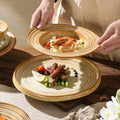 Retro stoneware ceramic tableware restaurant hotel stylish thread western food steak plate for home high-looking deep plate soup plate