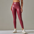 Clearance high waist hip belt t-line tights brushed pu plus size leather pants yoga fitness casual sports bottom pants