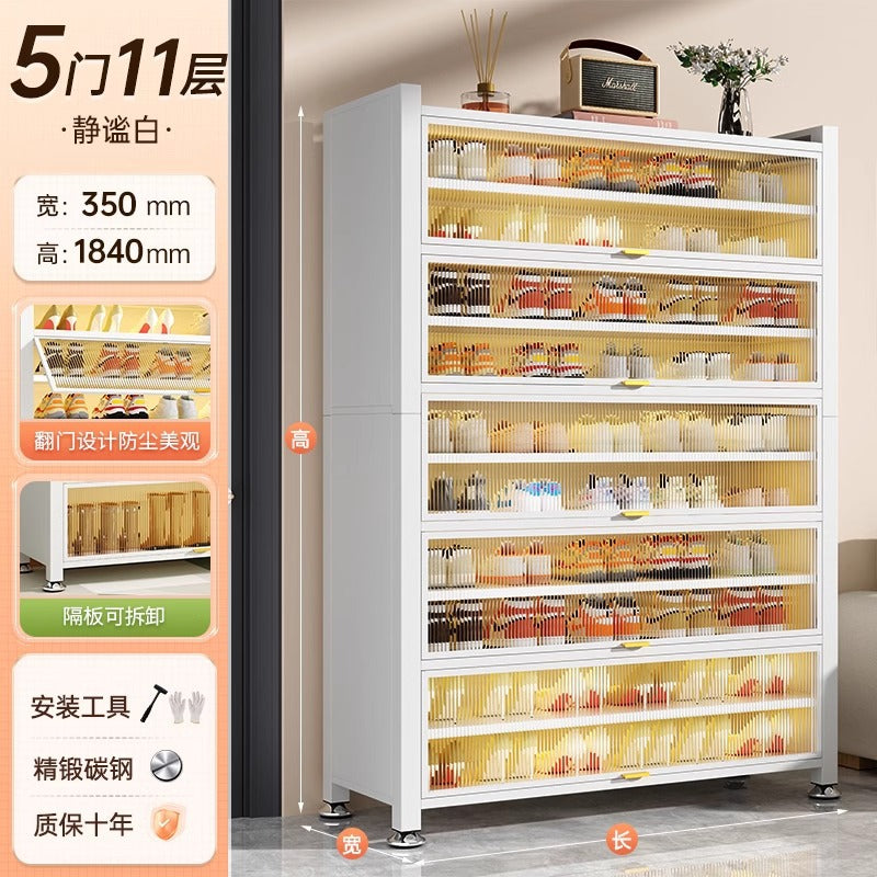 Steel shoe cabinet for home, all-in-one entryway cabinet, multi-layer large capacity storage cabinet, metal dustproof shoe rack