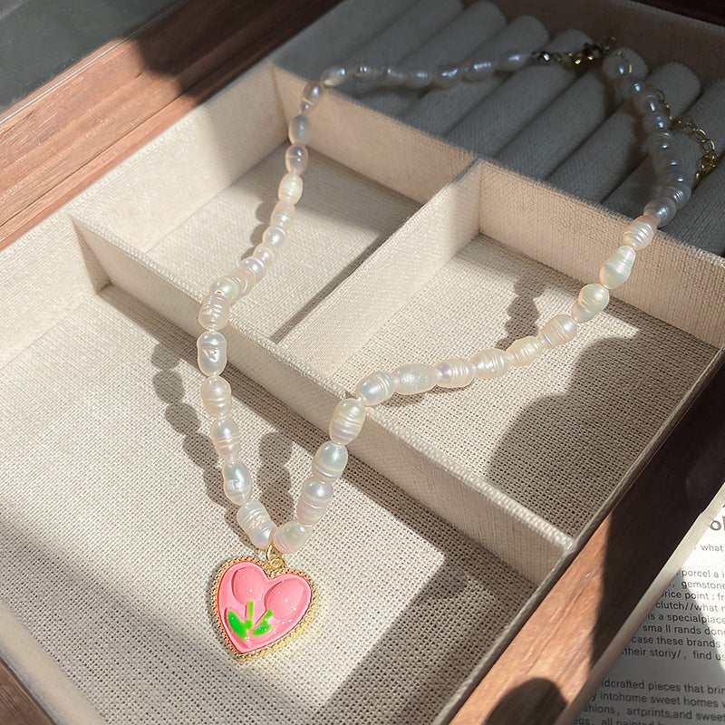Flower love pendant pearl necklace for women easiest for matchniche style design popular necklace korean fashionsweet clavicle chain