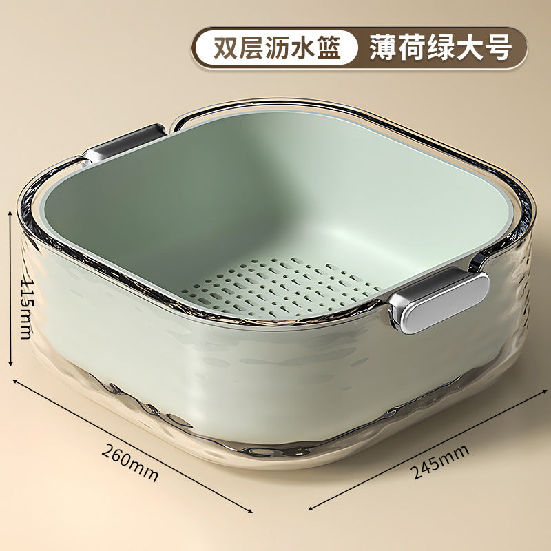 Double-layer vegetable basin suit drain basket kitchen for home plastic fruit washing tray living room coffee table new arrival vegetable basket