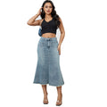 Fashion cross-border women's clothing  high waist denim skirt street casual a-line mopping raw edge denim skirt