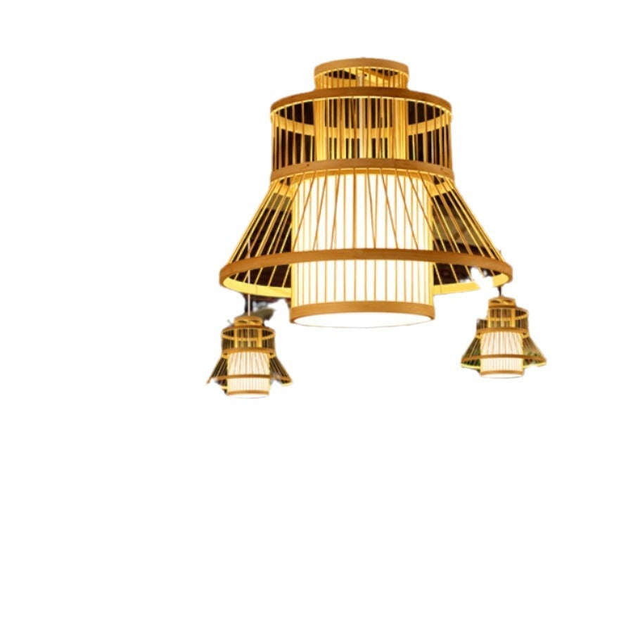 Woven Lantern Chandelier Chinese Hot Pot Restaurant Restaurant Bamboo Art Lighting Store Commercial Homestay Tea Room Japanese Lighting