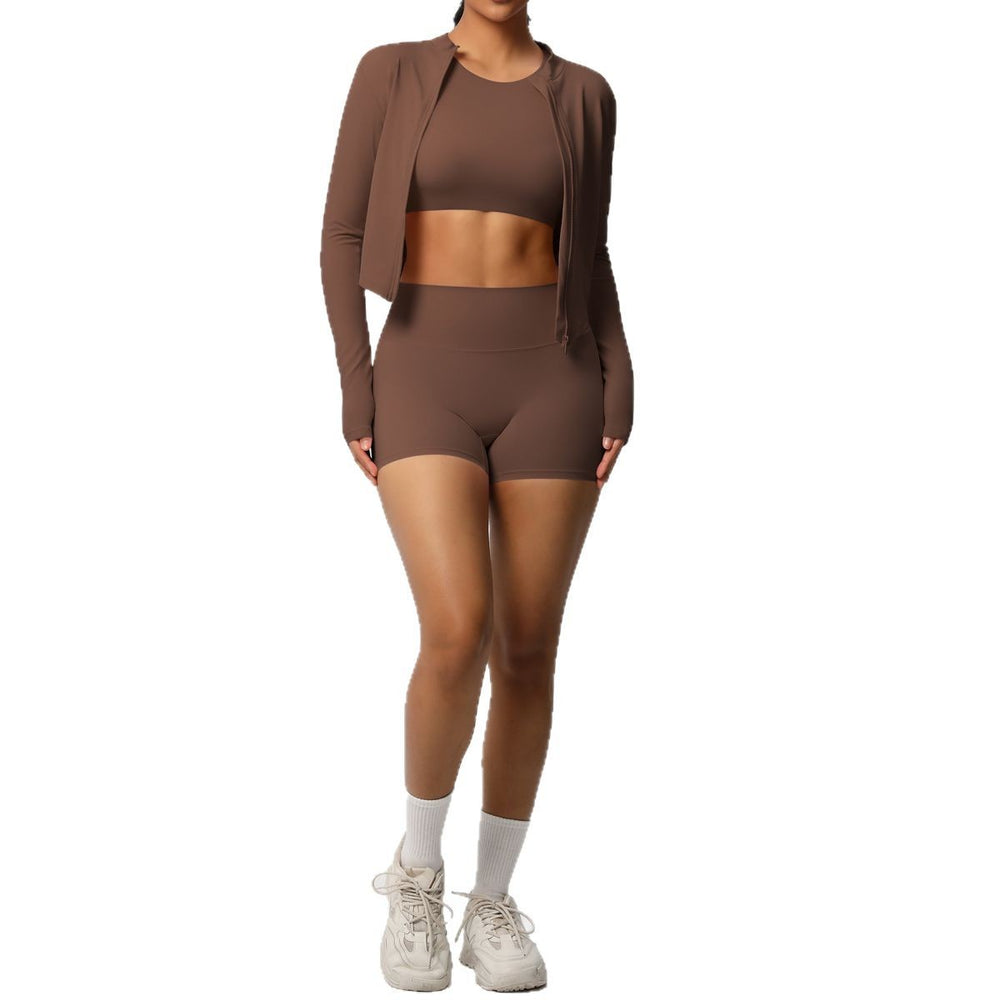 New arrival: solid color, barely-there feel, brushed long-sleeve outerwear, slim-fit three-piece activewear set for running, fitness, and yoga