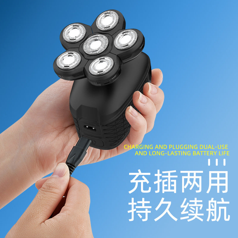New arrival electric shaver, bald shaver, six-head shaving, self-service rechargeable razor, 8w efficient shaving