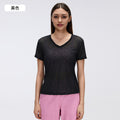 Summer v-neck bamboo slub lightweight breathable sports t-shirt women's running fitness short sleeve yoga top d26098