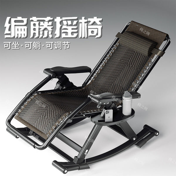 Reclining chair folding lunch break, back chair for the elderly, reclining and sitting dual-purpose summer leisure rattan chair balcony rocking chair cp