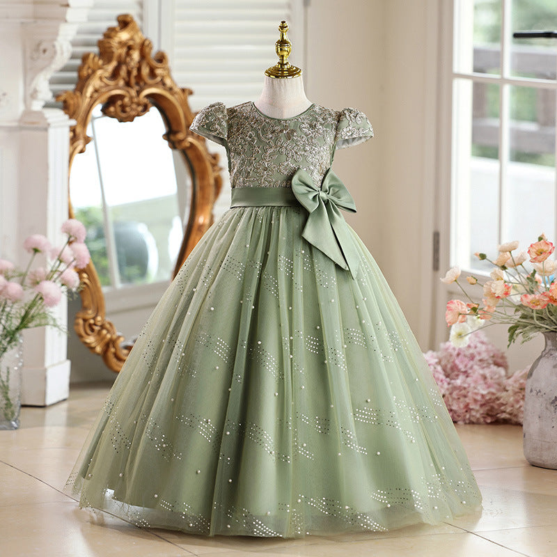 Ready-to-ship girls' formal dresses: vintage-inspired, high-end elegant mesh panel design for piano recitals and flower girls