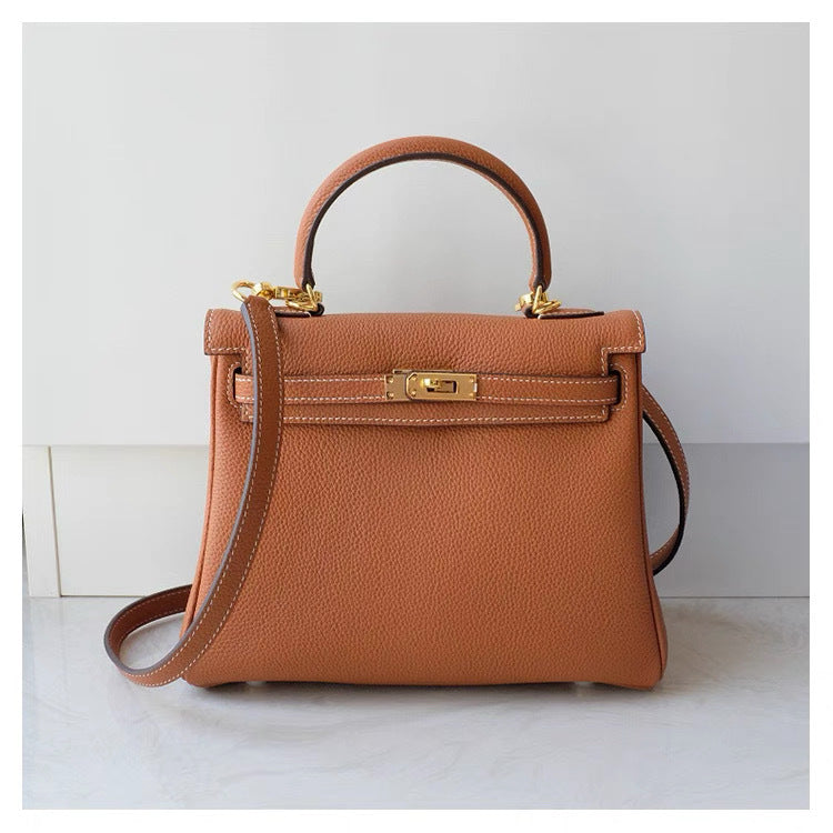 First-layer cowhide pebbled togo kelly leather bag satchel bag classy work clothing women's bag shoulder crossbody bag