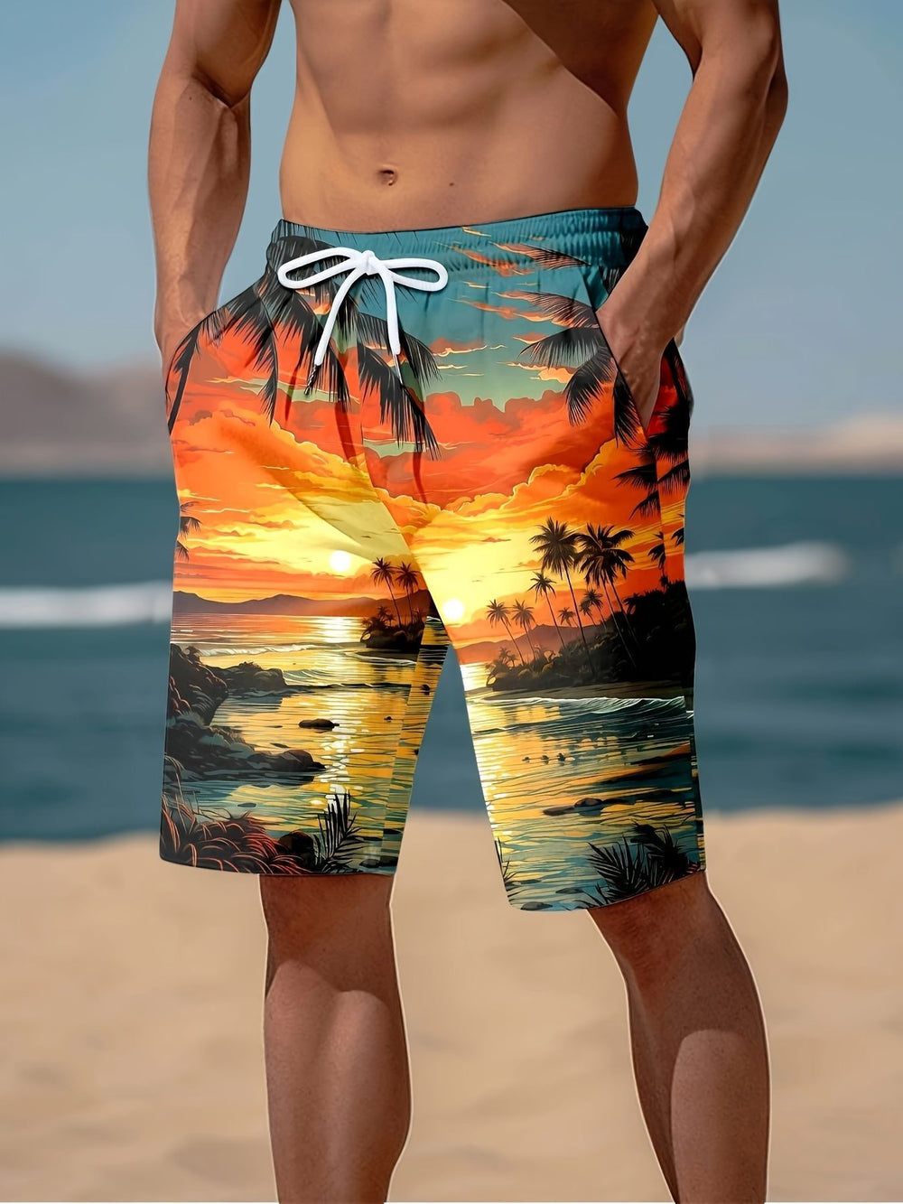 trending men's beach shorts, quick-dry swim trunks, casual sportswear, european and american new style 3d digital printing