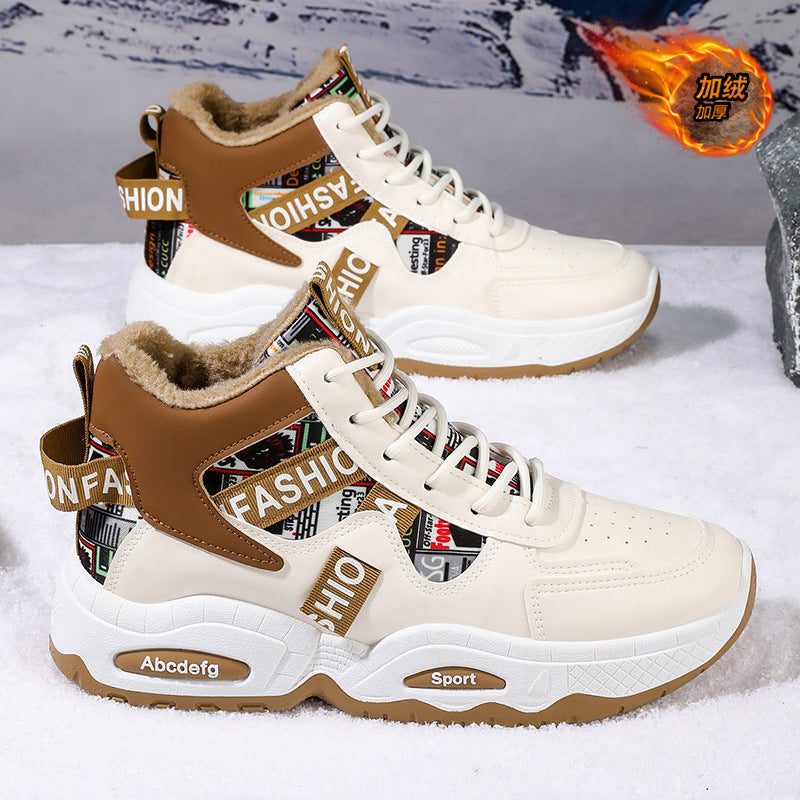 2025 winter men's fleece-lined high-top sneakers: trendy, versatile, chunky sole casual dad shoes for men