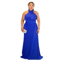 European and american plus-size women's long dress - african-inspired, fashionable, elegant, sexy, halter neck, high-end, floor-length, cinched waist evening gown