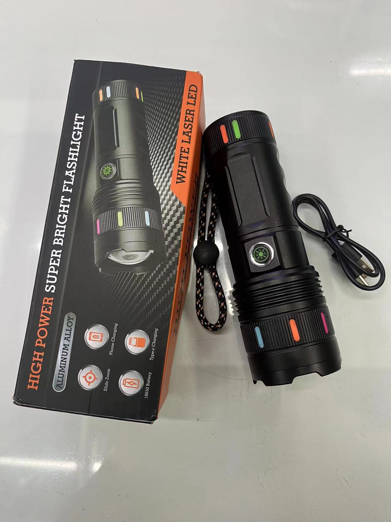 Cross-border high-power white aurora flashlight outdoor lighting waterproof and strong light multi-function emergency telescopic zoom flashlight