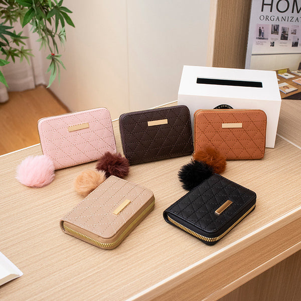 Women's change bag 2022 new rhombus embroidered iron sheet with hairball wallet small card bag casual spot small bag