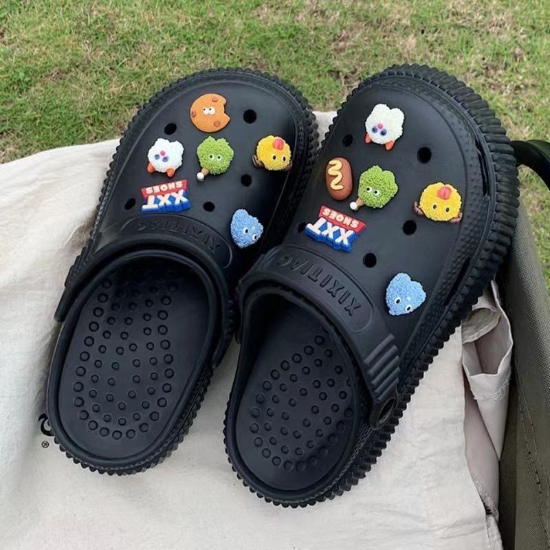 Crocs retro baotou half slippers women's outwear 2025 spring and summer new thick sole hidden heel sandals double color shoes