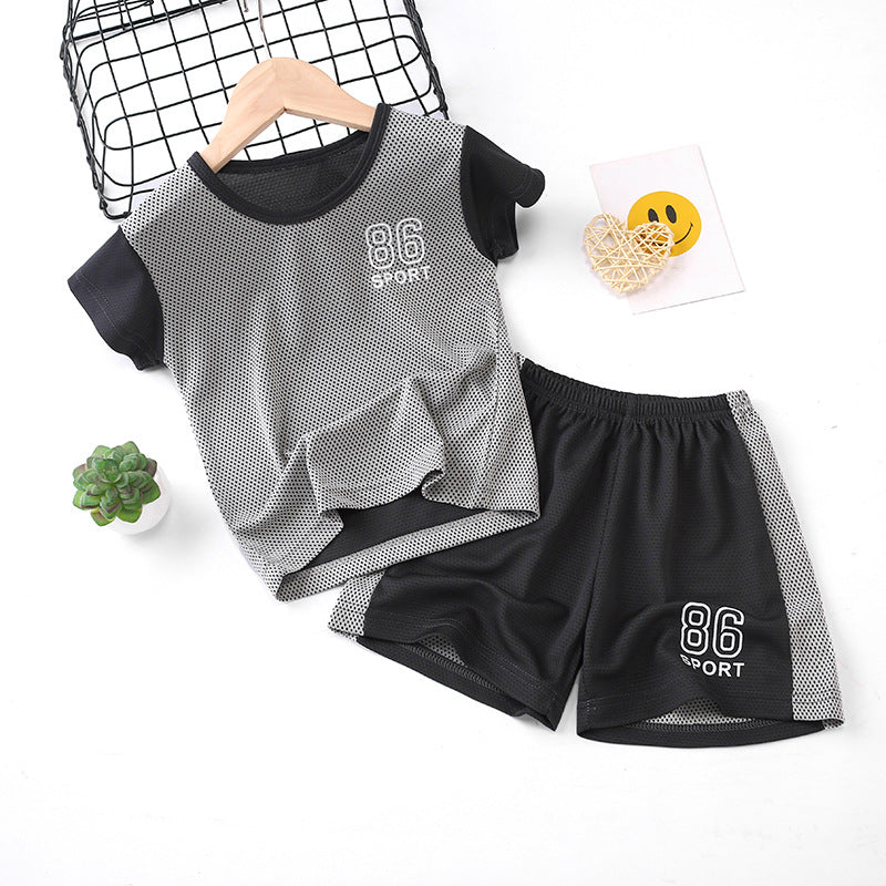 Kids' summer outfit: boys' tank top set, quick-dry athletic mesh, big kids' sleeveless, baby summer two-piece set for girls