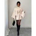 Women's autumn/winter new fashion elegant stand collar cinched waist flared sleeve solid color cape style wool coat outerwear