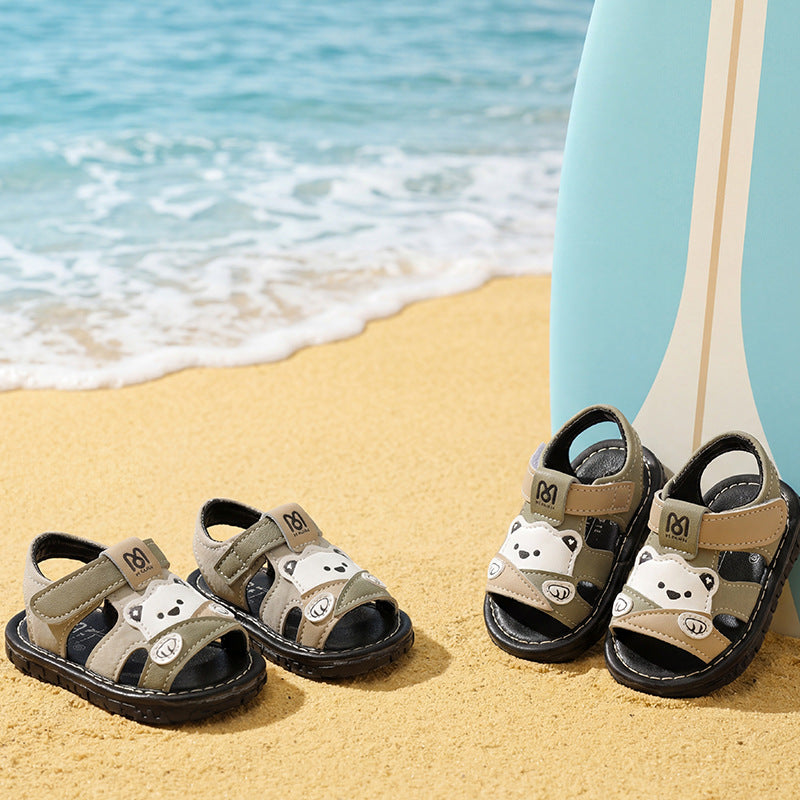 summer new arrivals: baby boys' casual cartoon sandals, stylish toddler soft-soled prewalker shoes, kids' shoes with squeaker