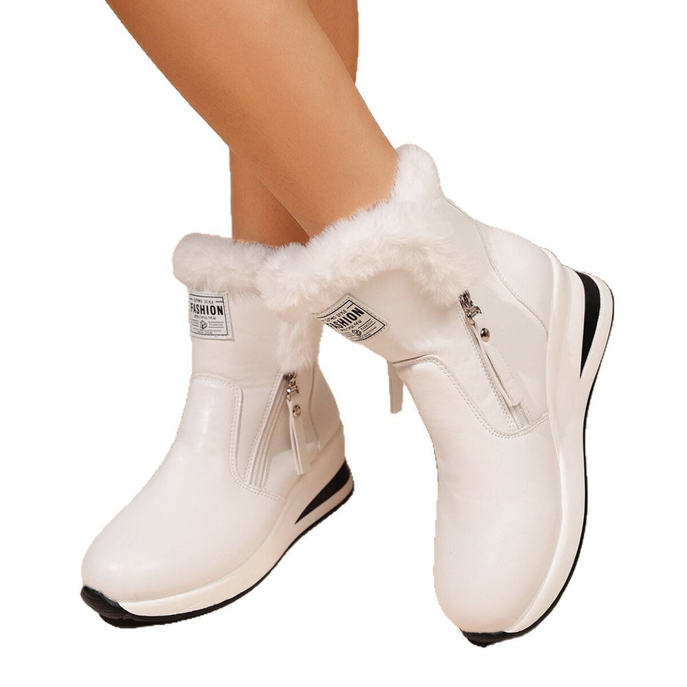 autumn/winter new collection: platform wedge heel, height-increasing, casual short boots with side zipper, fleece-lined, extra thick, warm snow boots for women