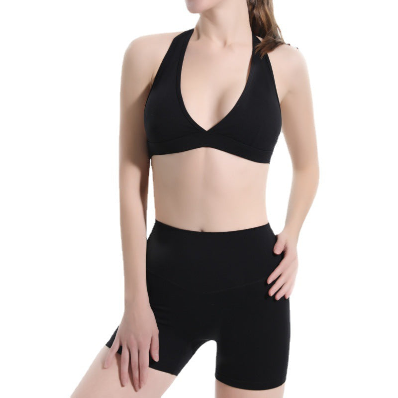 European and american halter sports bra and high-waisted tummy control butt-lifting leggings set - quick-dry summer yoga outfit with padded bra - wholesale