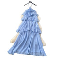 Vacation-style sleeveless romantic yellow cake dress - women's summer ruffle trim slimming fairy dress