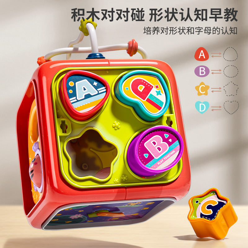 Baby multifunctional hexahedron children's educational early learning hand drum baby music patting drum toy shape recognition