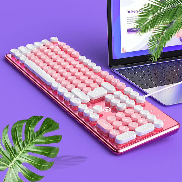 Silver carving V7 crystal mechanical feel game wired keyboard round punk keycap glow   wholesale