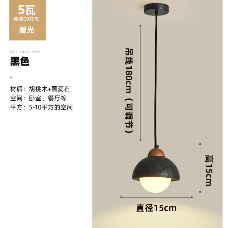 Yellow travertine bedroom bedside chandelier Japanese wabi-sabi retro walnut living room background wall bar hanging line lamp