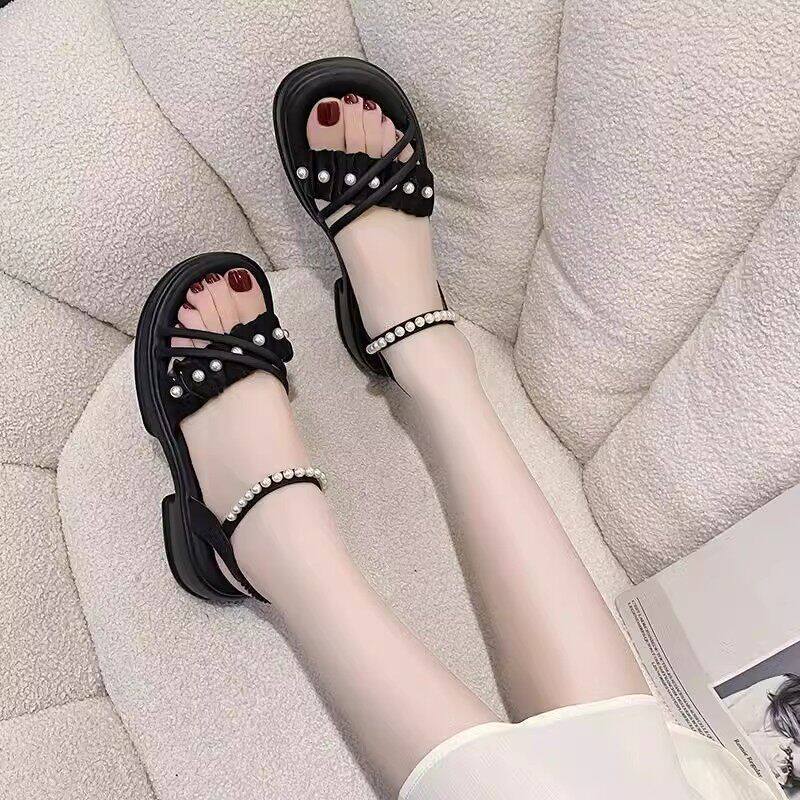 Girls' sandals: new  summer princess style, slip-on, trendy, for school girls, mid-to-large children, kids' beach sandals