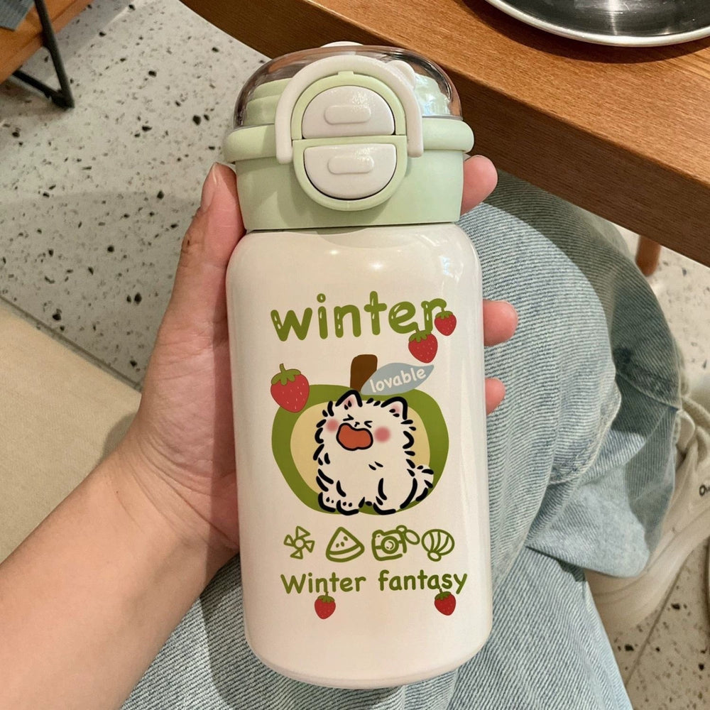 Cartoon blow dog thermos cup 316 stainless steel kids water cup cute good looks straw cup water kettle wholesale