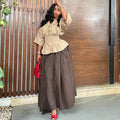 European and american cross-border women's fashion:  summer new arrivals - stylish, designer pleated waist top and high-waisted midi skirt set