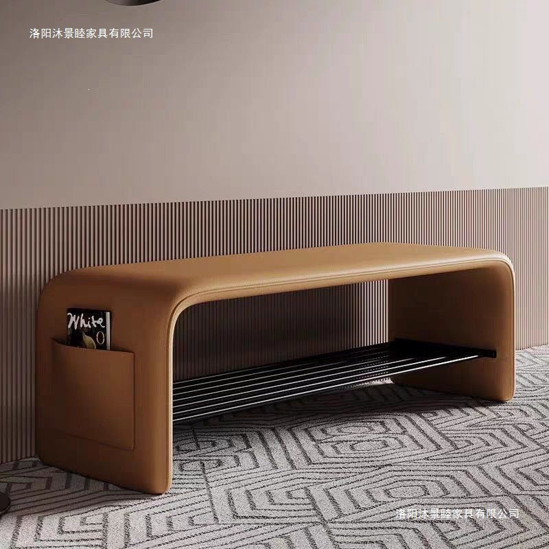 Italian normcore shoe changing stool modern accessible luxury soft bag bench black leather entrance stool for home entrance shoe stool