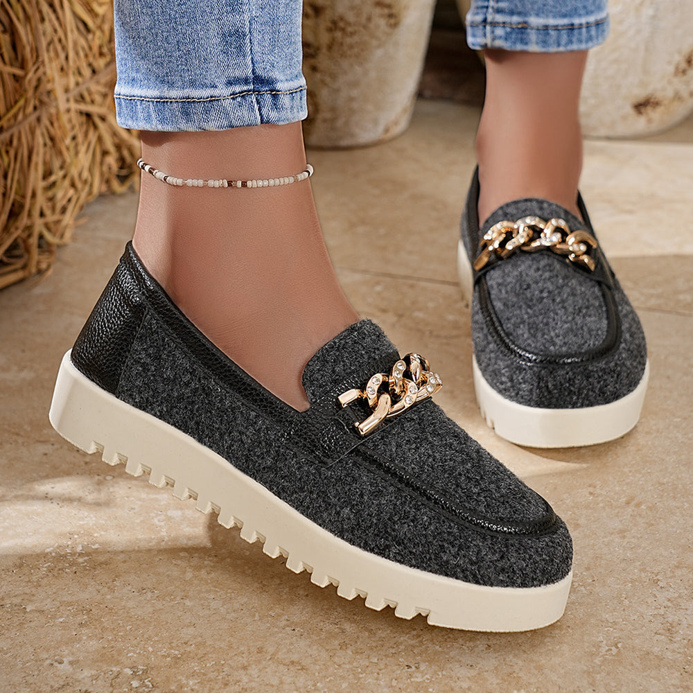 slip-on plus-size loafers for women, new autumn  collection, metal chain platform loafers wholesale