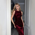 european and american women's fashion french chic dress summer high-end elegant velvet midi dress