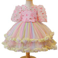 European and american new princess dress mesh print rainbow floral girl's wedding dress party baby's first birthday christening gown