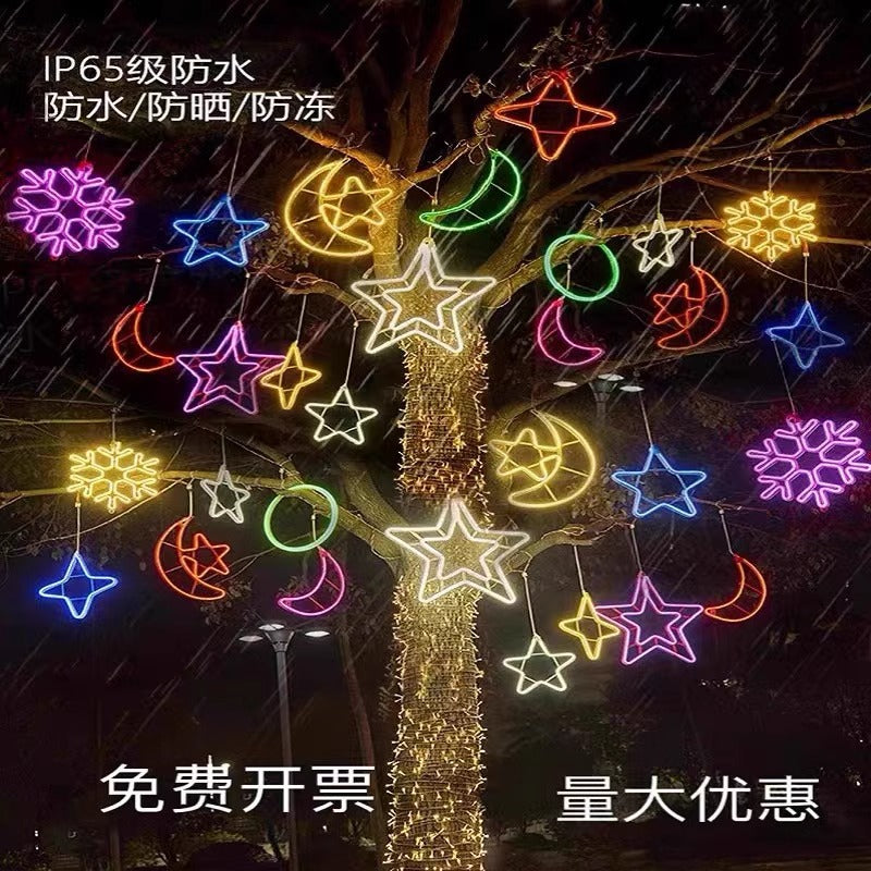 LED hanging tree light moon snowflake lantern outdoor waterproof lighting pentagram light festival pendant decorative engineering light