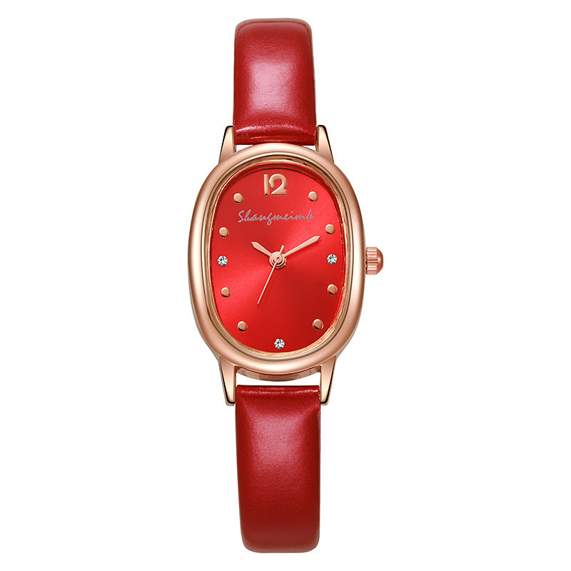 New arrivalelegantretrocasual oval student watch niche style women's watch belt quartz women's watch