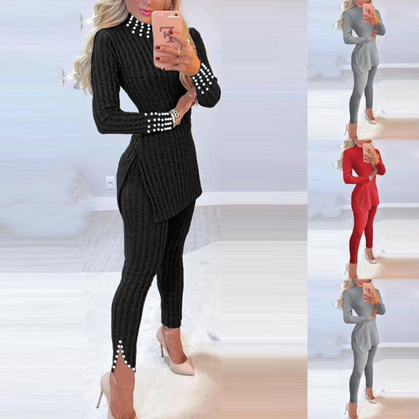 YSK4259 series fashion suit, gun bead decorative split top + trousers 2-piece set