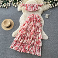 Pure desire style one shoulder floral cake skirt two-piece set women's summer romantic style slimmingelegant classy suit