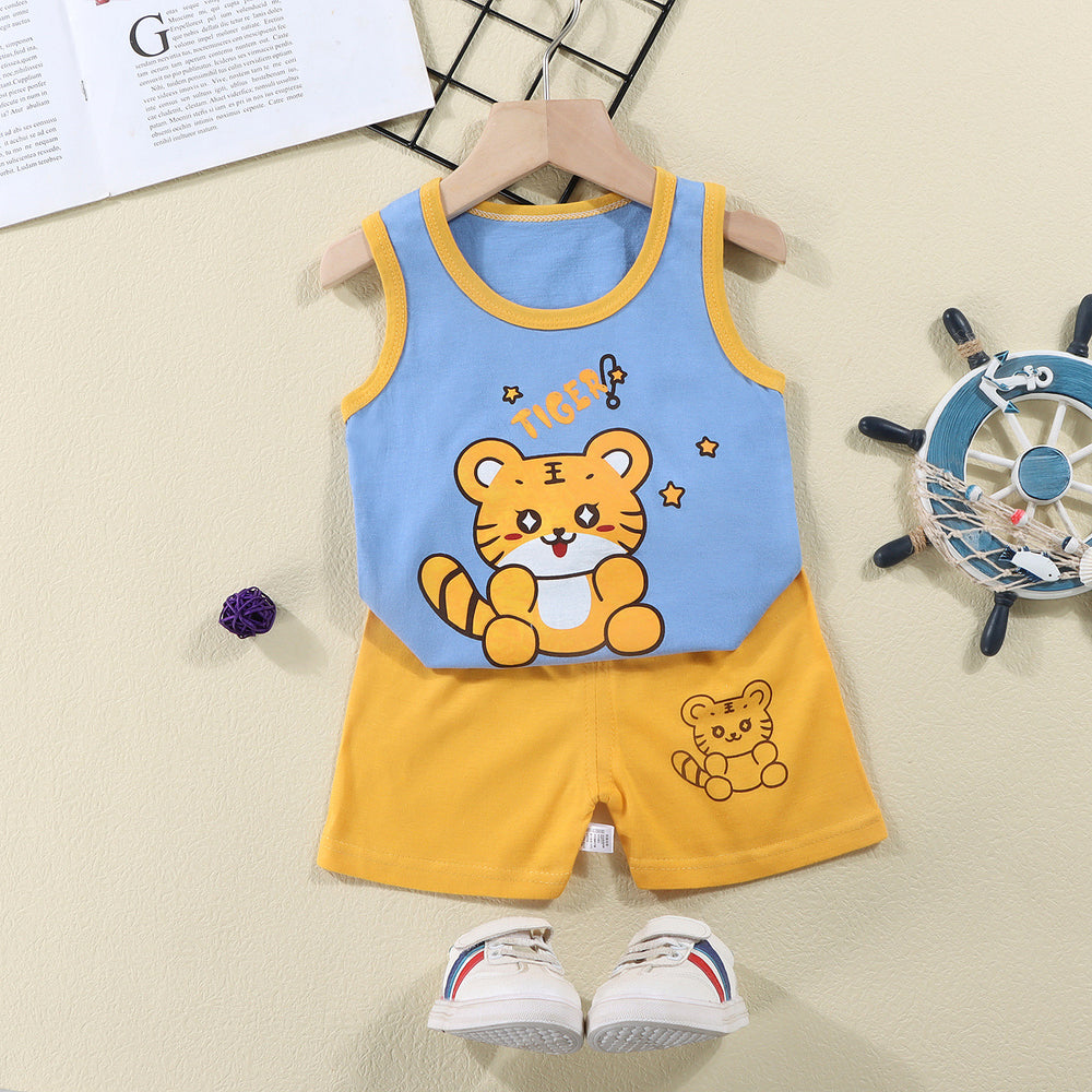 Kids' tank top set - summer new arrival: pure cotton girls' shorts outfit, korean style sleeveless set for baby boys and girls