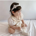 Summer gauze breathable bubble sleeve mesh bodysuit outfit with headband - fresh & chic short sleeve