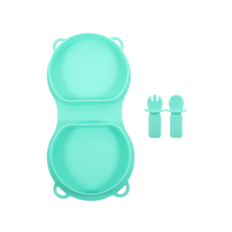 New Food Grade Silicone Toddler Plate Fork and Spoon Set Travel Silicone Baby Feeding Folding Lunch Box Set